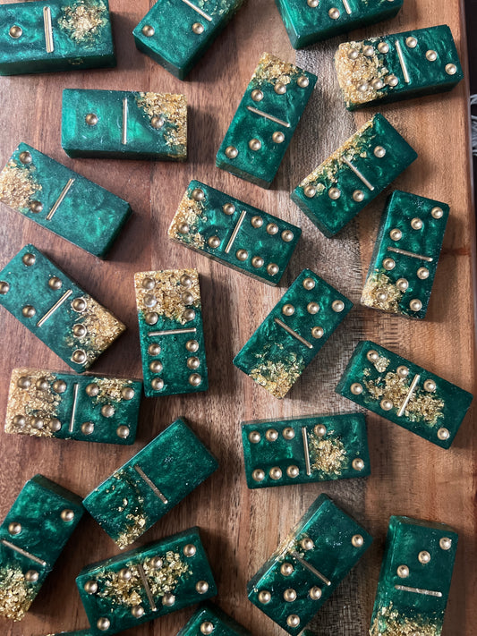 Custom Dominoes set - Emerald and Gold