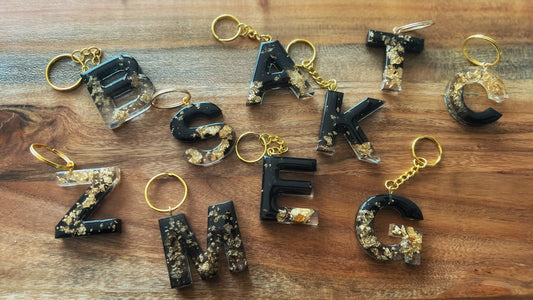 Black and Gold Medium Resin Letter Keychain